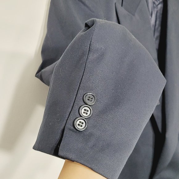Vintage Navy Pure Wool Academia Business Double Breasted Pocket Made In Canada - Picture 2 of 13